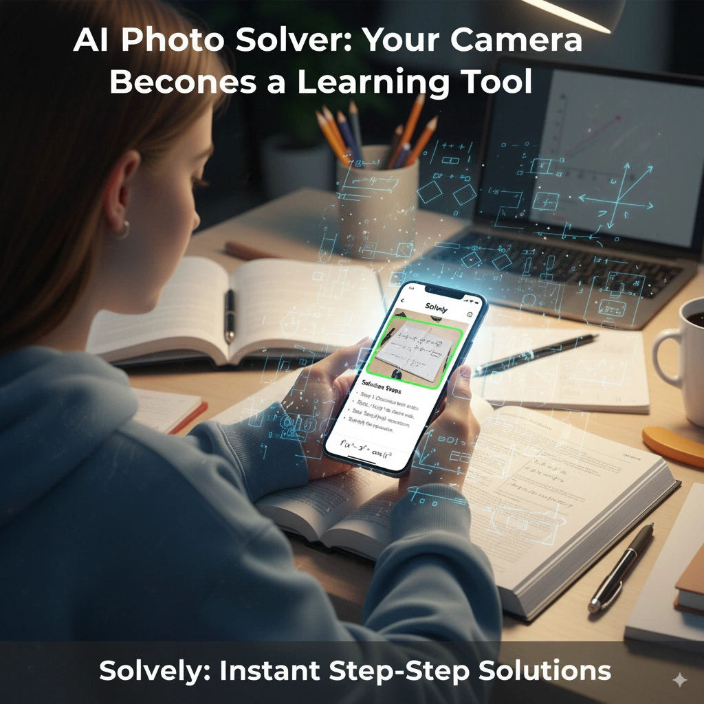 AI photo solver interface showing camera capture and solution generation